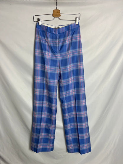 ESSENTIEL. Pantalones palazzo azules cuadros. T 36