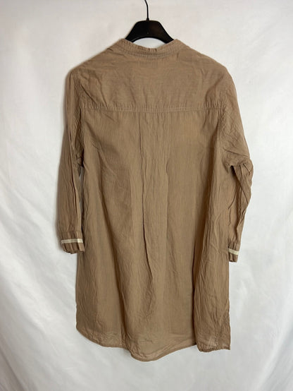 CARLING. Dark beige blouse with embroidered detail. Size 38