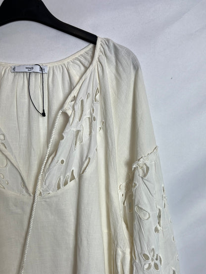 MANGO. Vestido algodón blanco volante. T XS