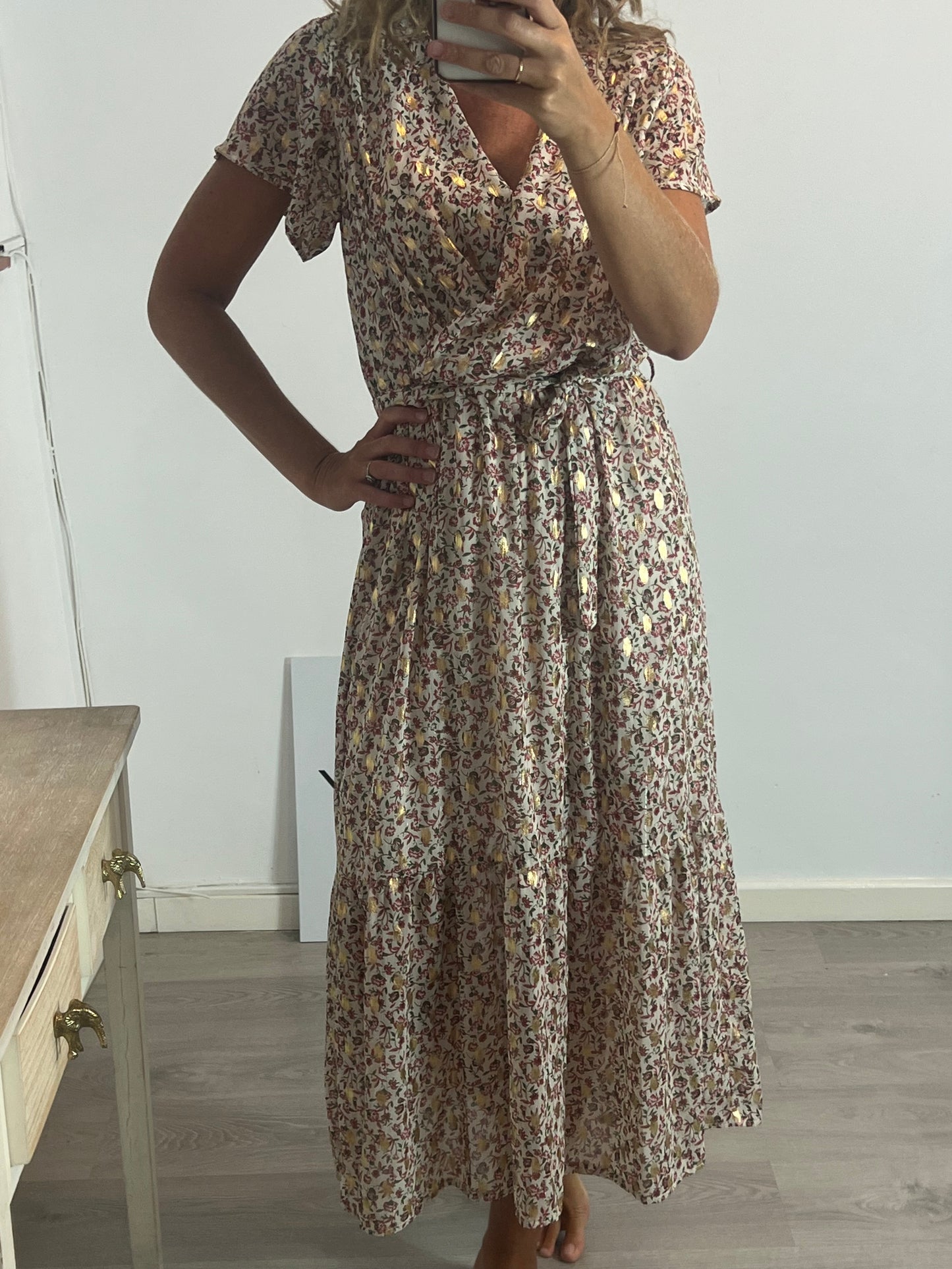 OTHERS. Long floral dress with gold details. TS