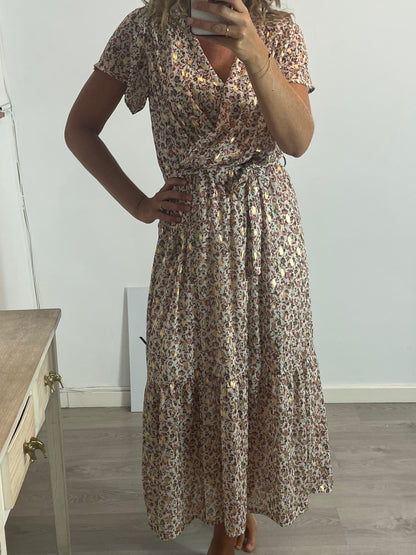 OTHERS. Long floral dress with gold details. TS