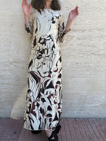 MIRTO. Vestido largo estampado hombreras. T 36