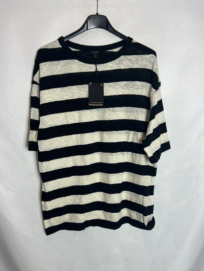 MASSIMO DUTTI. Top algodón rayas azules y blancas. T M