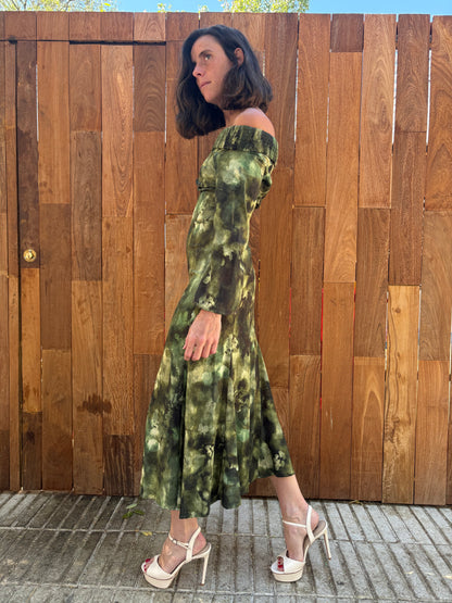 NICE HAND. Green printed dress S.32 (XS/S)