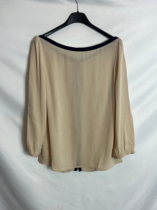 MASSIMO DUTTI. Blusa seda beige semitransparente . T 42