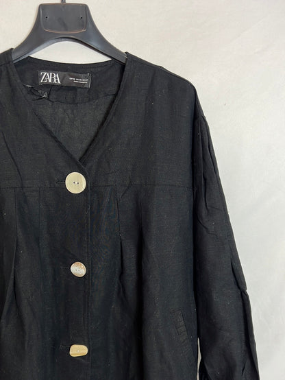 ZARA. Chaqueta negra lino T.xs