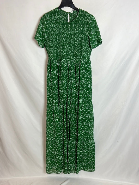 ZARA. Vestido largo verde flores T.xs
