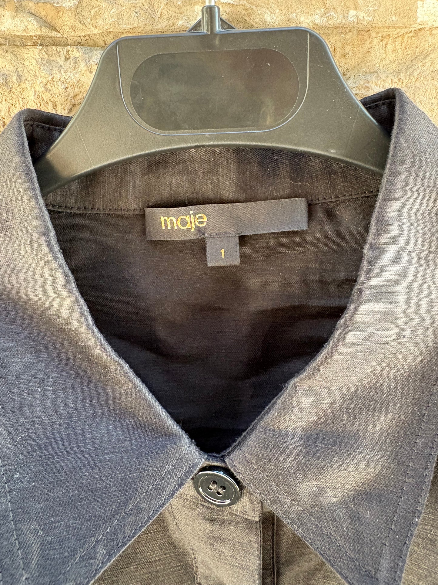 MAJE. Camisa corta lino calada T.1(S)