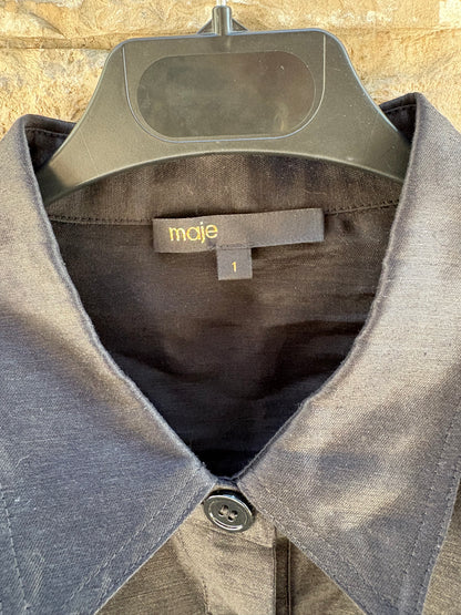 MAJE. Camisa corta lino calada T.1(S)