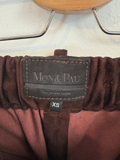 MON & PAU. Pantalón piel vuelta marrón chocolate