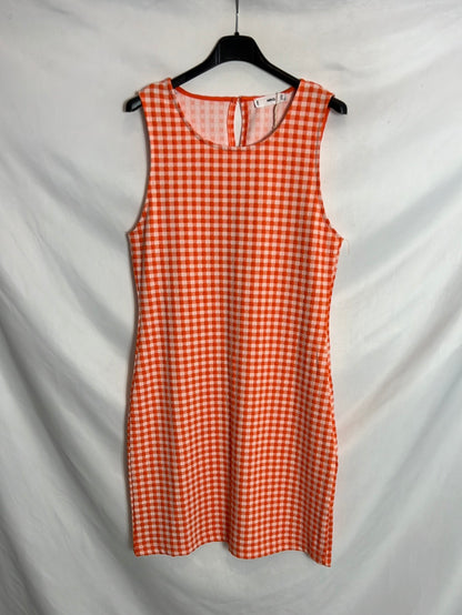 MANGO. Vestido vichy naranja textura. T L