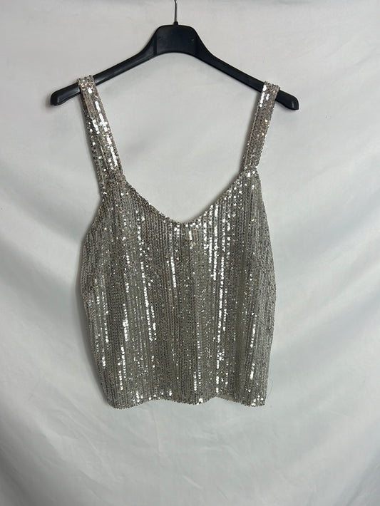 ZARA. Top beige mini lentejuelas. T S