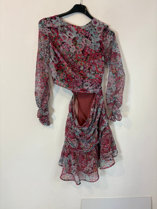 ZARA. Vestido corto abertura  flores. T XS