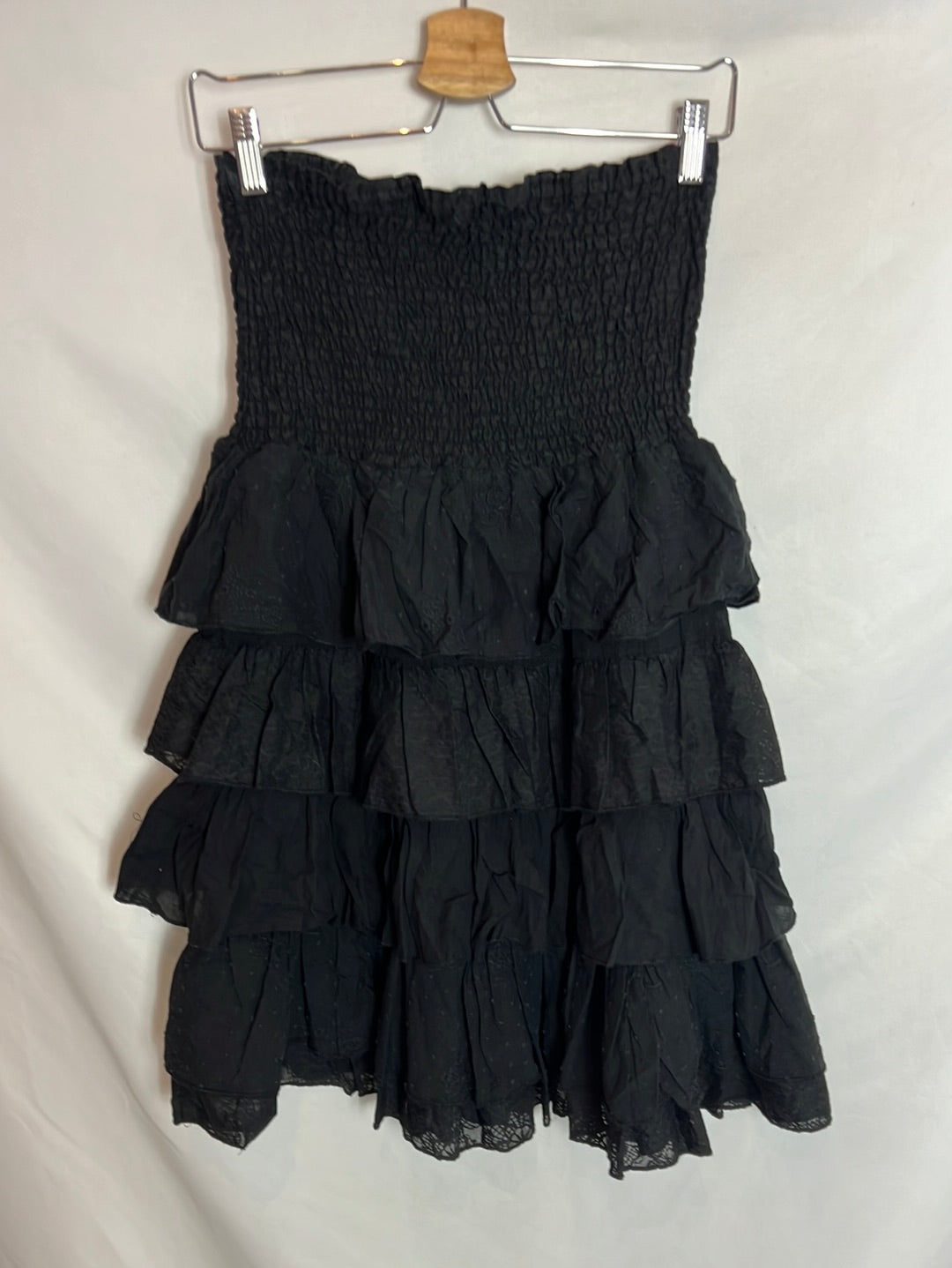 BANANA MOON.  Vestido corto plumeti negro. T L