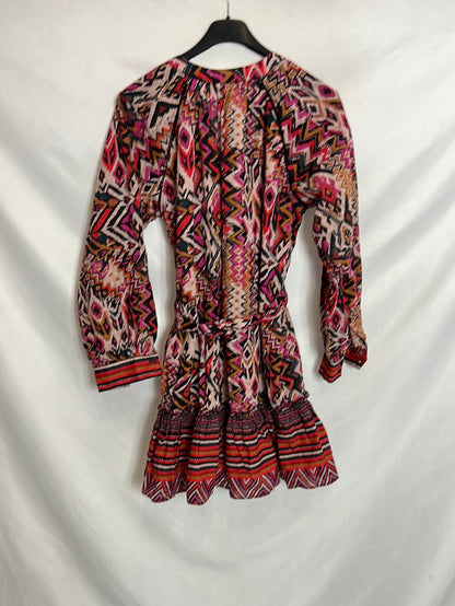 ZARA. Vestido corto cruzado estampado. T XS