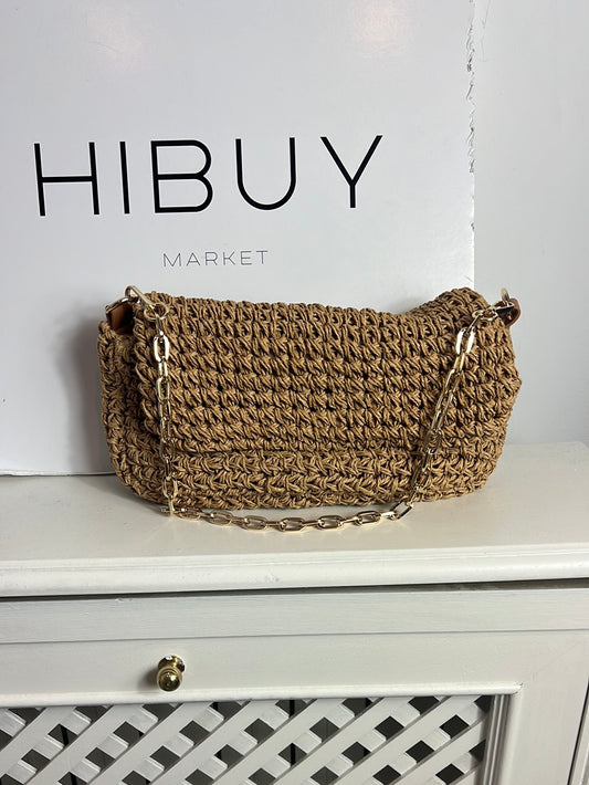 PARFOIS. Bolso esparto cadena dorada