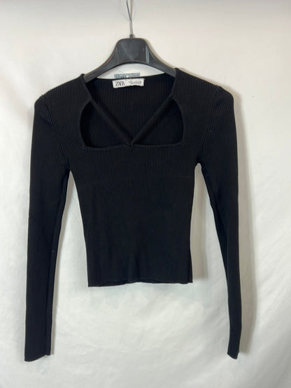 ZARA. Black ribbed Ts top