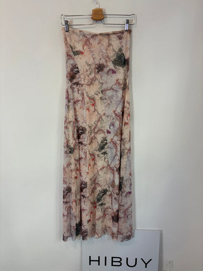 OTRAS. Vestido midi palabra de honor estampado. T S