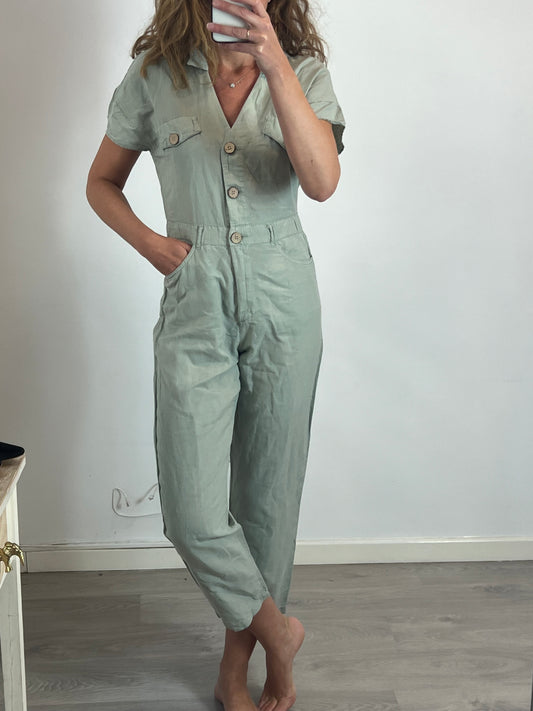 ZARA. Mono verde lino T.m