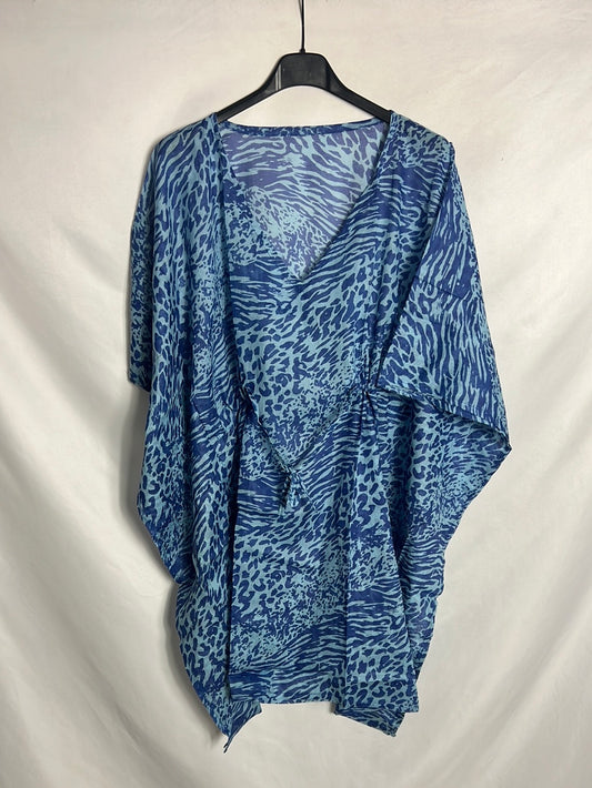 OTRAS. Kaftán corto azul estampado . T U(m)