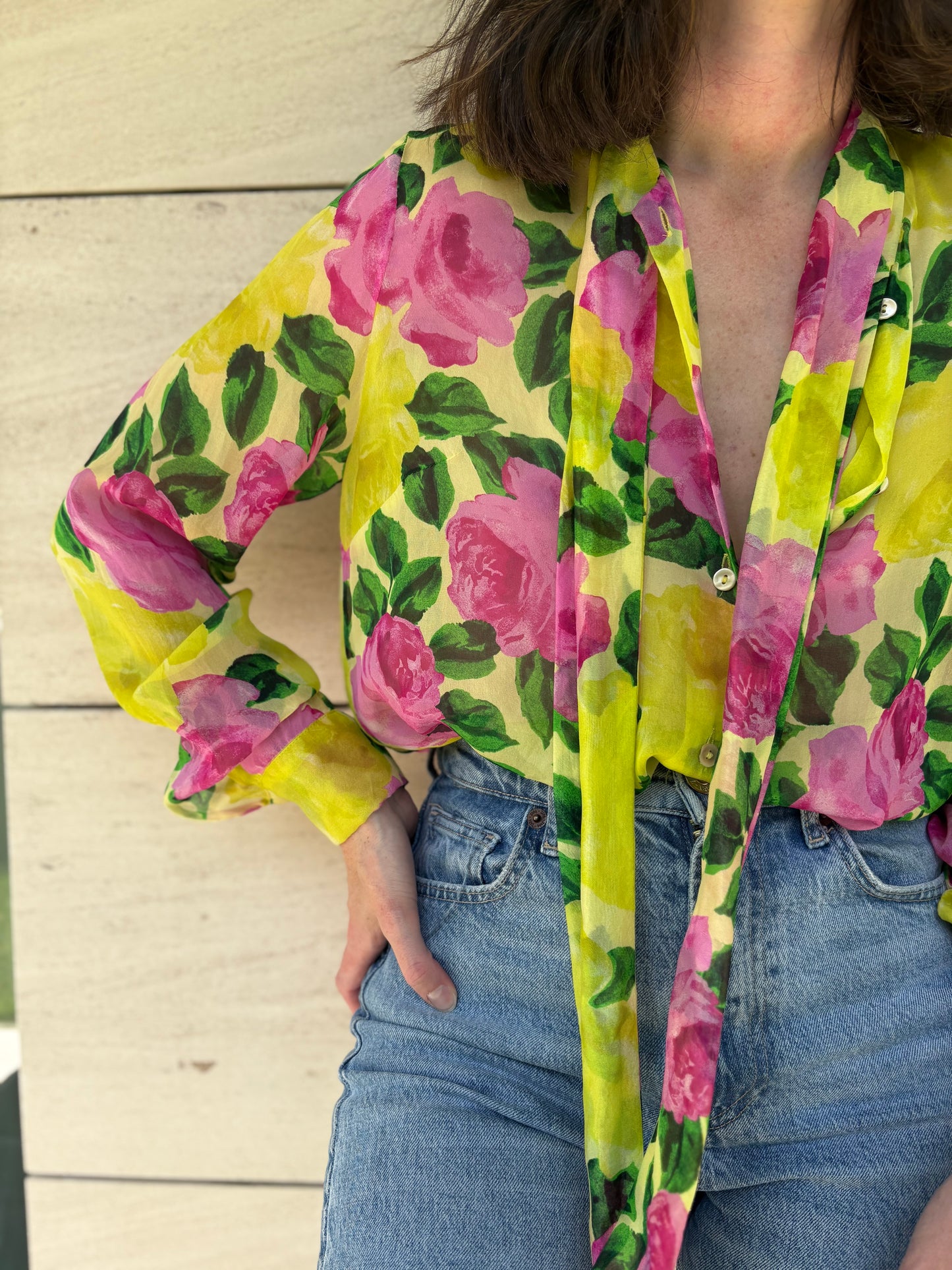 PAROSH. Green floral blouse TU (s/m)