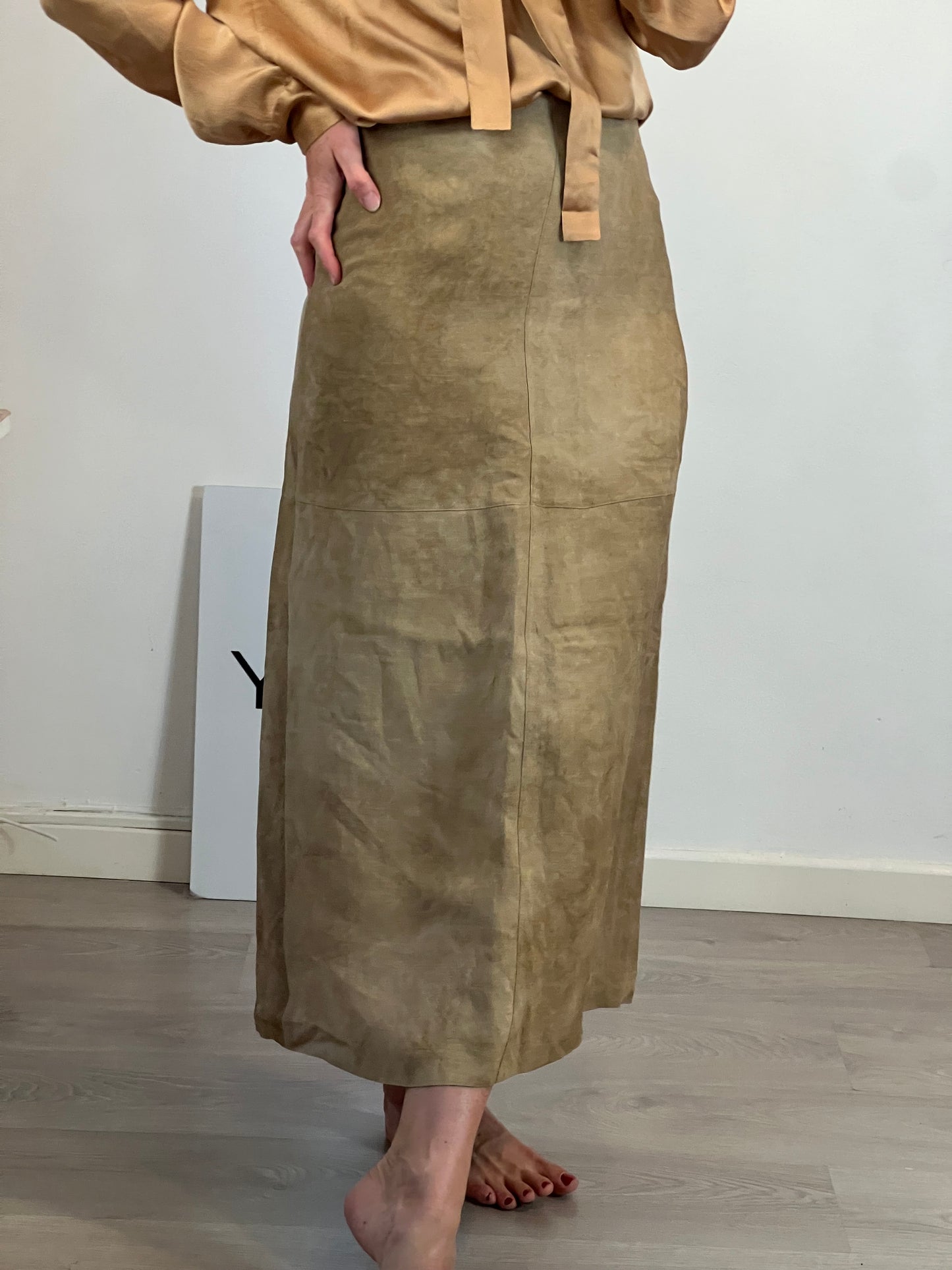 MASSIMO DUTTI. Tan mixed-color midi skirt. Size XS ( S)