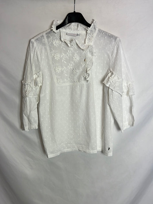 COSTER COPENHAGEN. Blusa plumeti bordados. T 34