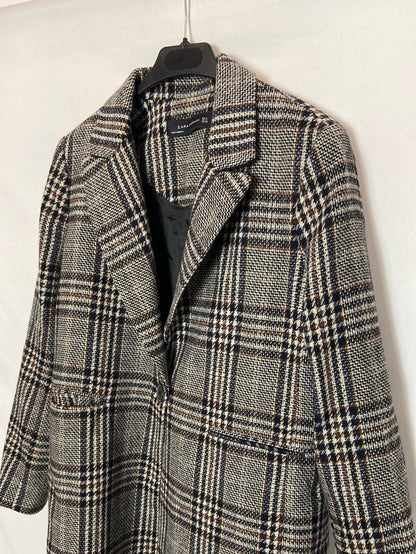 ZARA. abrigo cuadros tonos grises T.m
