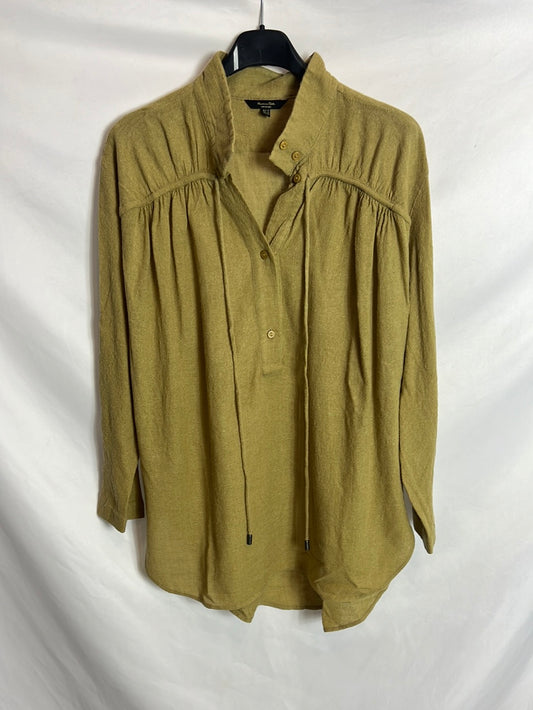 MASSIMO DUTTI. Blusa textura verde caqui. T XS