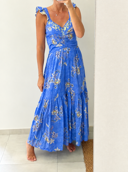 SOPHIE+LUCIE. Vestido largo azul estampado