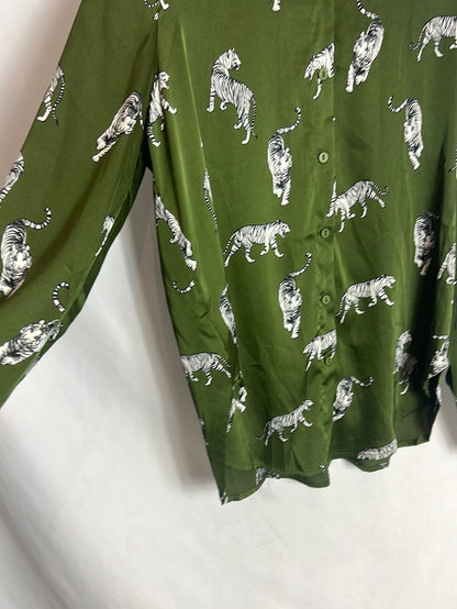 ELLI WHITE. Blusa verde satinada tigres. T S