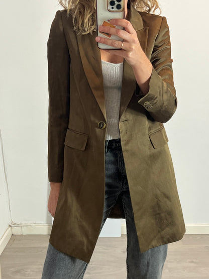 MASSIMO DUTTI. Blazer larga cobriza T.36 (tara)