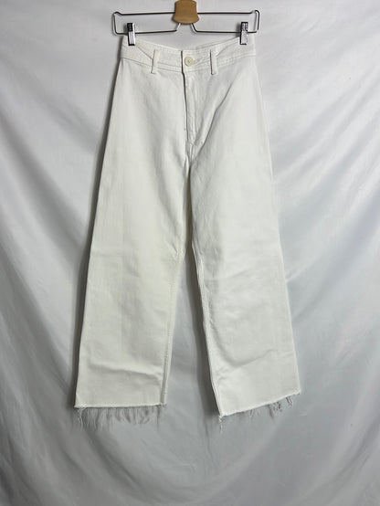 ZARA. Pantalón denim culotte blanco. T 38