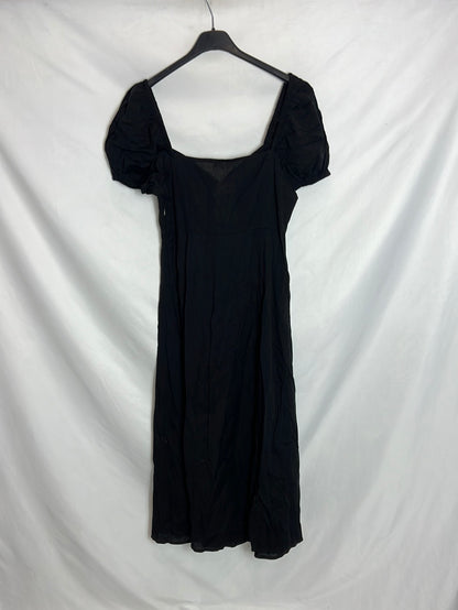Vestido negro algodón  y Lino midi. T 38
