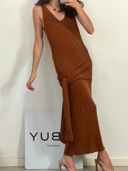 MASSIMO DUTTI. Vestido midi punto caldero