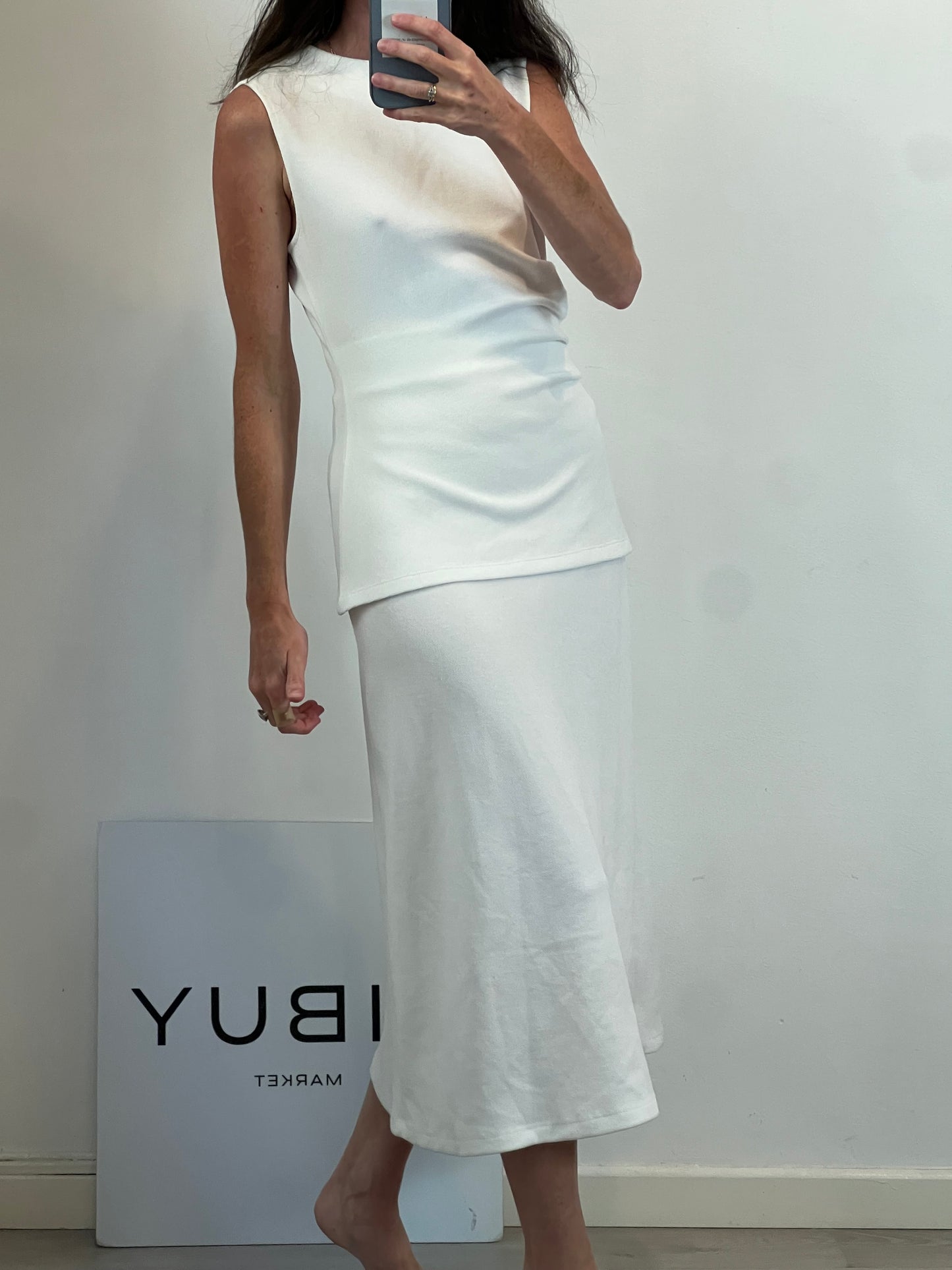 ZARA. Conjunto falda  y top blanco textura