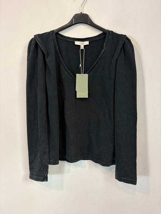 INTROPIA. Top manga larga azul cuello pico
