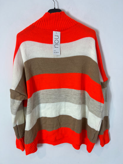 OTRAS. Jersey rayas tonos naranjas cuello alto. T M