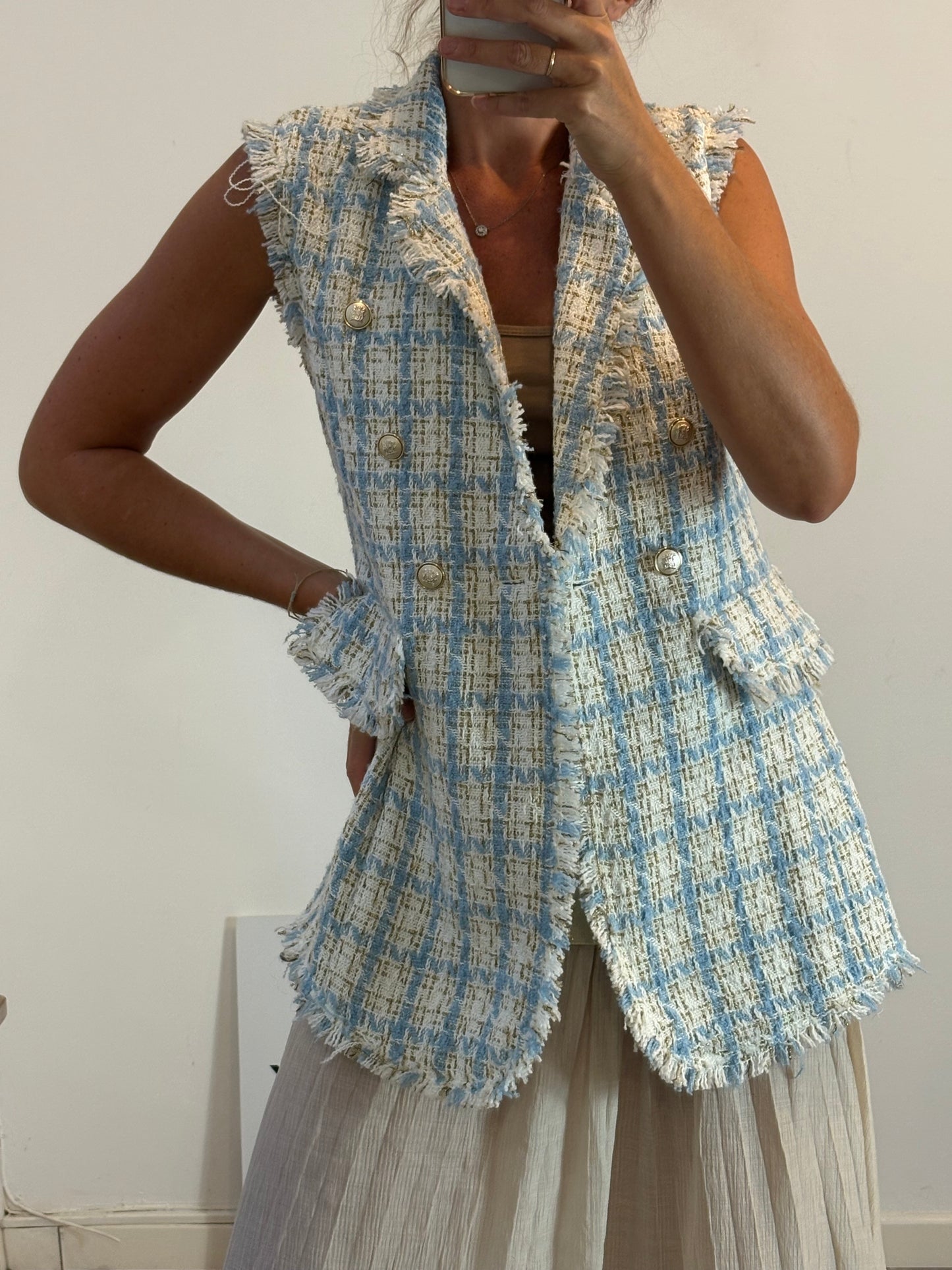 OTRAS. Chaleco tweed azul claro. T S/M