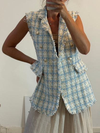 OTRAS. Chaleco tweed azul claro. T S/M