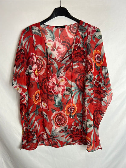 LASSARRE. Red floral blouse T.46