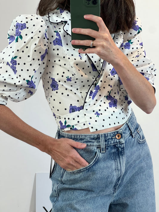 UTERQÜE. Top blanco flores lunares T.xs