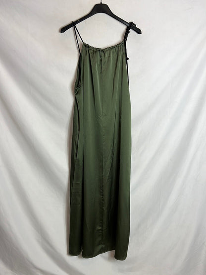 VALENTINA. Vestido verde midi satinado. T 34