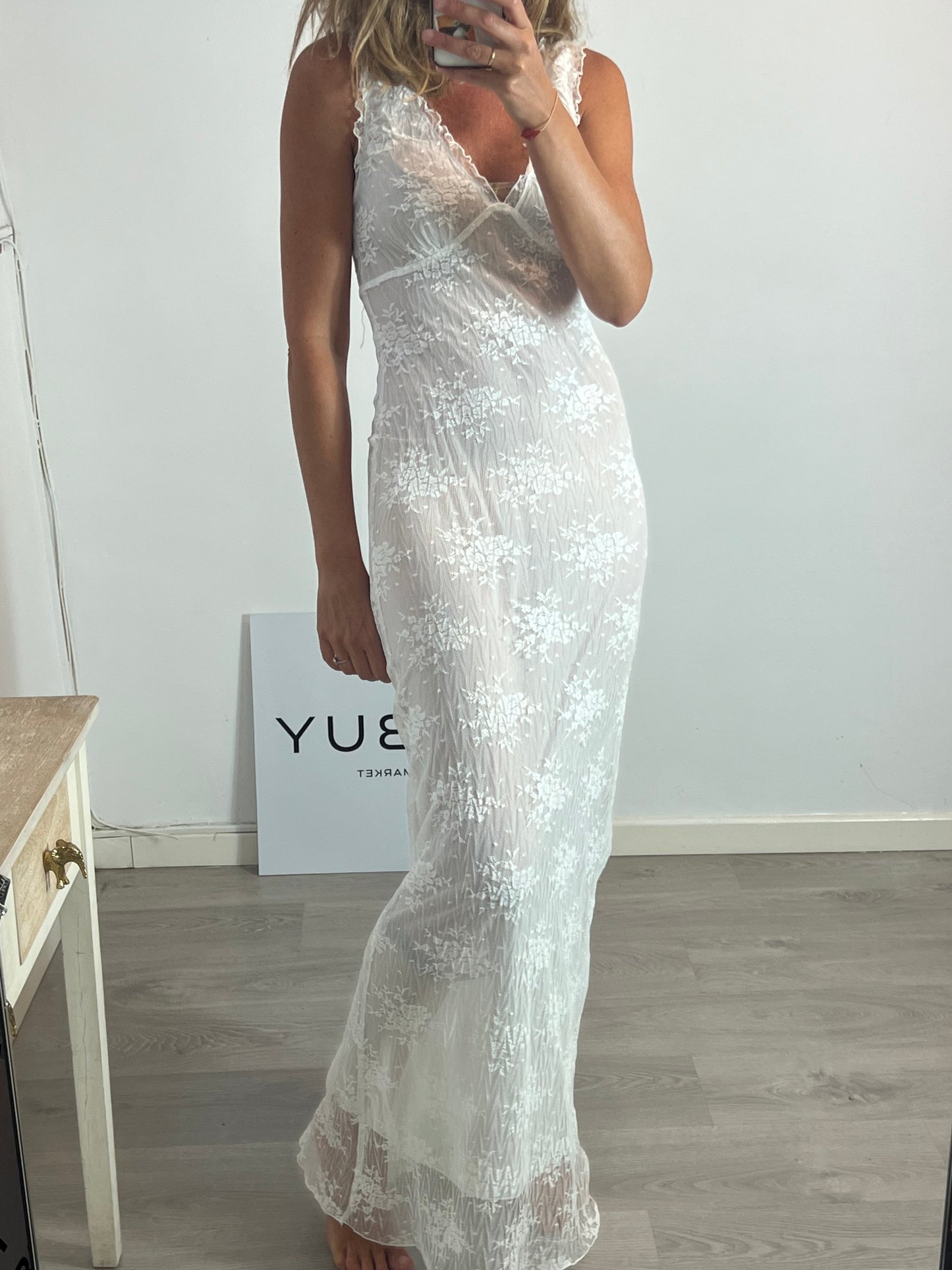 NAME THE BRAND. Vestido blanco encaje T.s