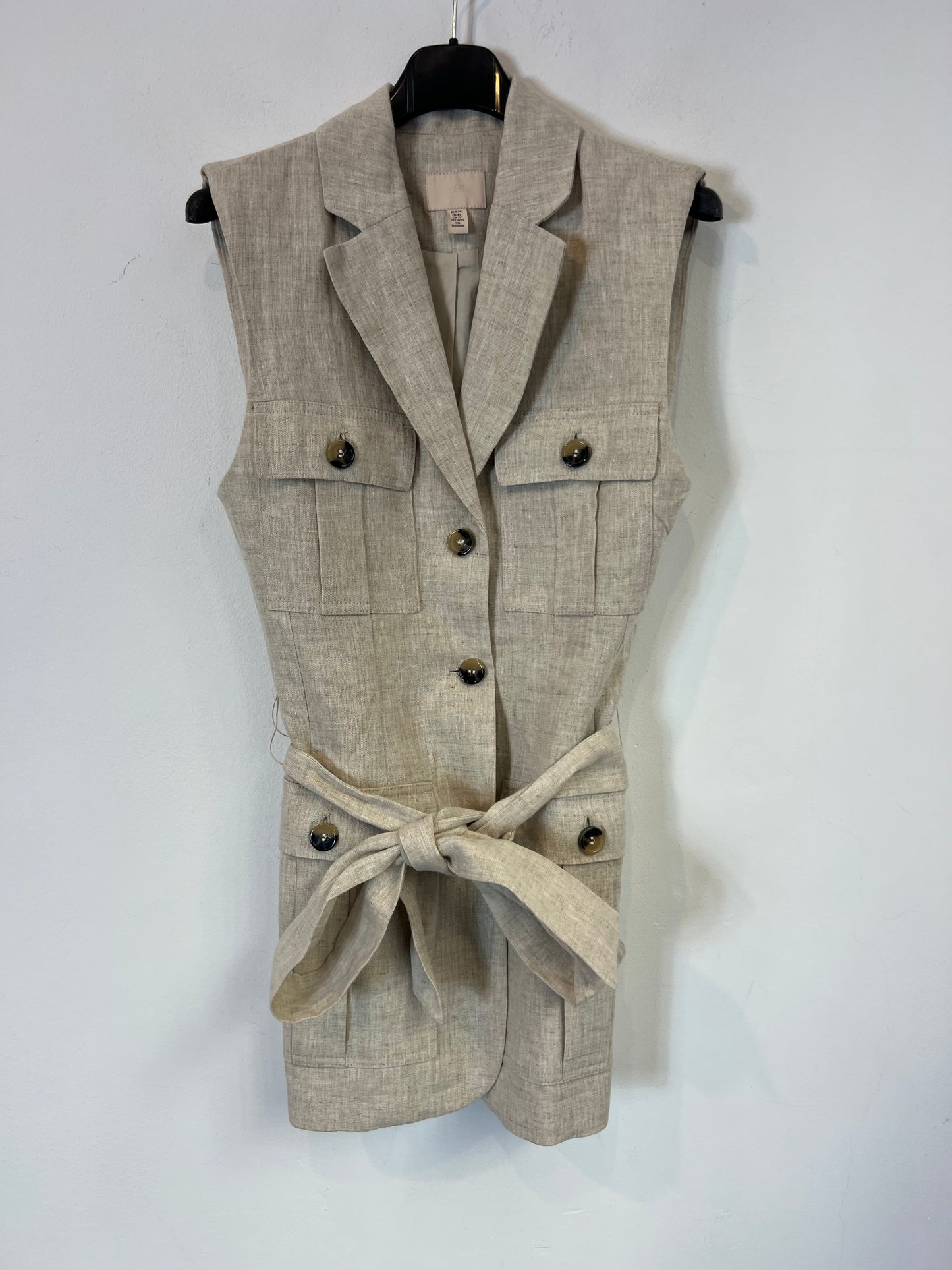 H&M. Chaleco lino bolsillos. T XS