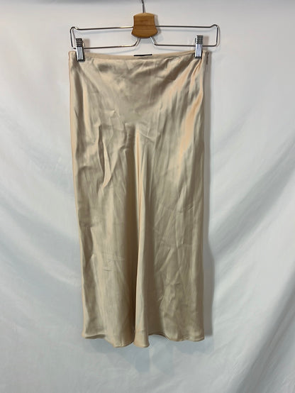 MASSIMO DUTTI. falda beige satinada T.xs