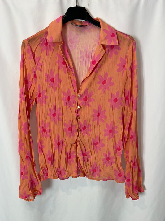 PRIMARK. Orange floral blouse. TS