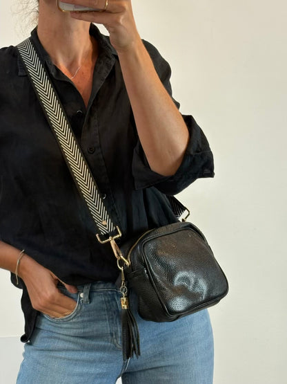 ELIE BEAUMONT. Bolso negro piel asa larga