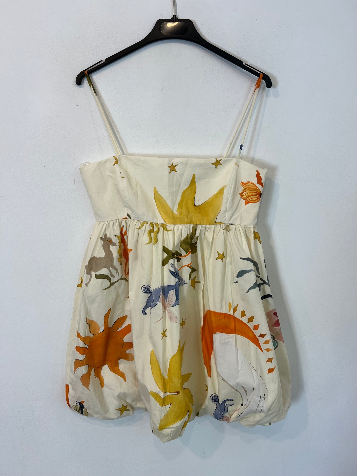 ZARA, Vestido corto beige estampado T.s