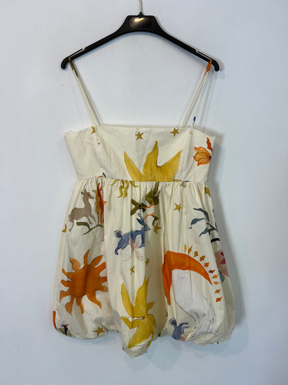 ZARA, Vestido corto beige estampado T.s